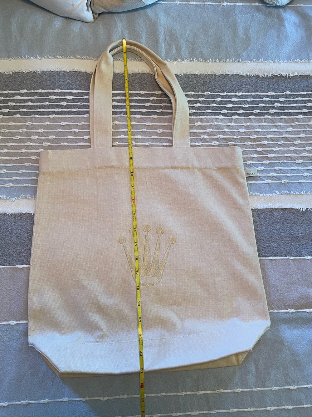 Rolex Cream Canvas Tote with Embroidered Crown Emblem - Picture 6 of 9